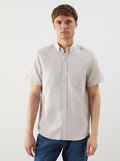 LCWAIKIKI Classic Regular Fit Kısa Kollu Armürlü Erkek Gömlek - S53829Z8-GWB