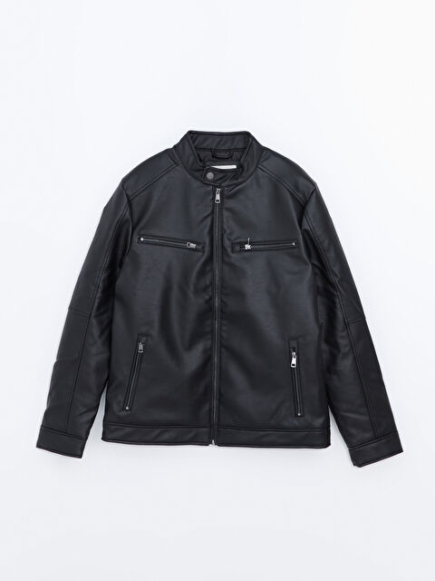LCW Vision Slim Fit Biker Yaka Erkek Deri Görünümlü Ceket - S53837Z8-CVL