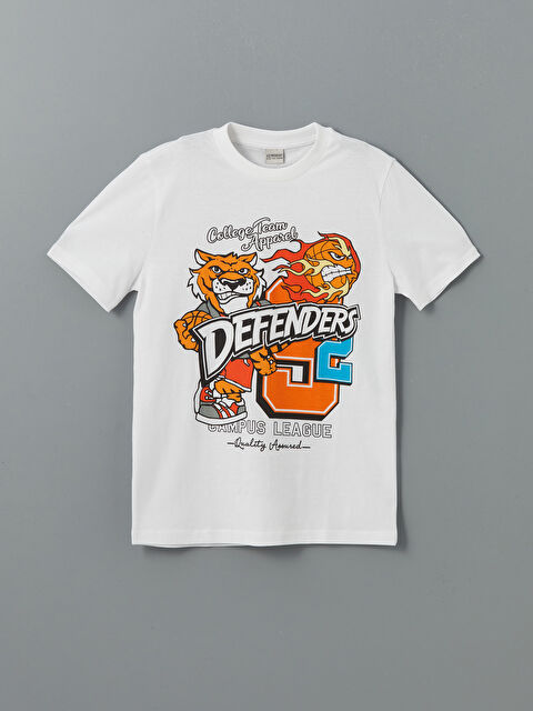 LCW Kids მრგვალი საყელო მოკლე სახელო ნაბეჭდი მაისური ბიჭებისთვის - S53862Z4-Q6K