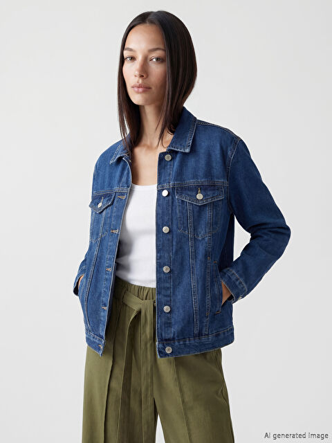 LCW Vision Gömlek Yaka Kadın Jean Ceket