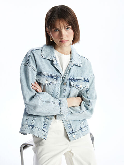 LCW Vision Gömlek Yaka Oversize Kadın Jean Ceket - S53971Z8-311