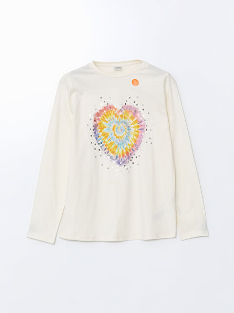 LCW Kids მრგვალი საყელო ბრჭყვიალებიანი გოგონებისთვის მაისური - S54001Z4-FRC