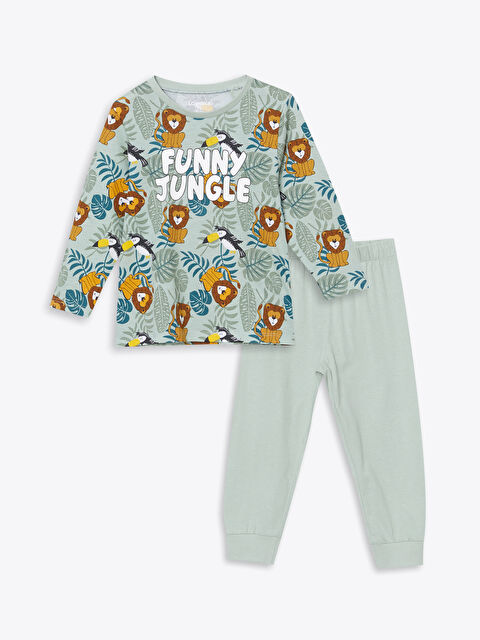 LCW Kids Bisiklet Yaka Baskılı Erkek Çocuk Pijama Takımı - S54161Z1-LRK