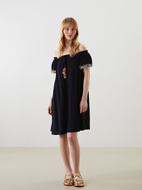 LCW DREAM Slash Neck Tassel Detailed Women's Beach Dress - S54238Z8-CVL