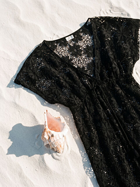 LCW DREAM Kruvaze Yaka Dantelli Kadın Plaj Elbisesi