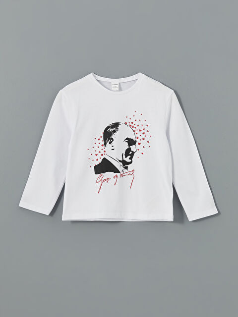 LCW Kids Bisiklet Yaka Atatürk Baskılı Kız Çocuk Tişört - S54300Z1-R9J
