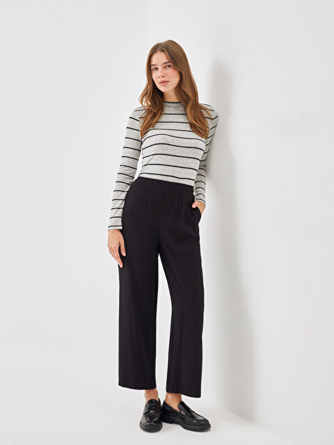 LCW Modest Elastic Waist Wide Leg Women's Trousers - S54395Z8-CVL