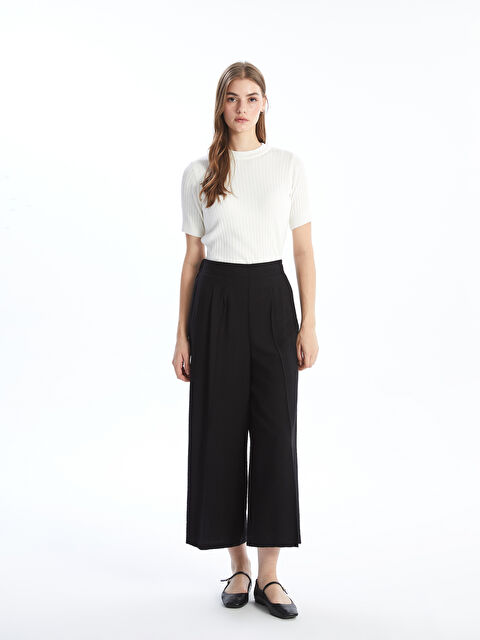 LCW Modest Elastic Waist Wide Leg Women's Pleated Trousers - S54397Z8-CVL