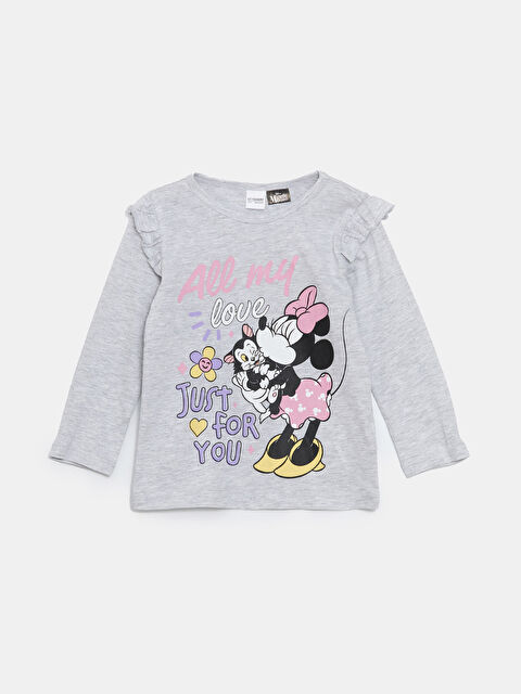 LCW Kids Bisiklet Yaka Minnie Mouse Baskılı Kız Çocuk Pijama Üst