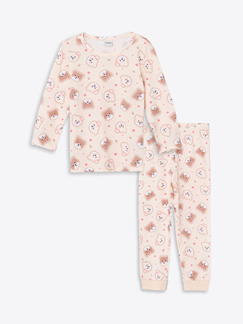 LCW Kids Bisiklet Yaka Baskılı Kız Çocuk Pijama Takımı - S54431Z1-LRA