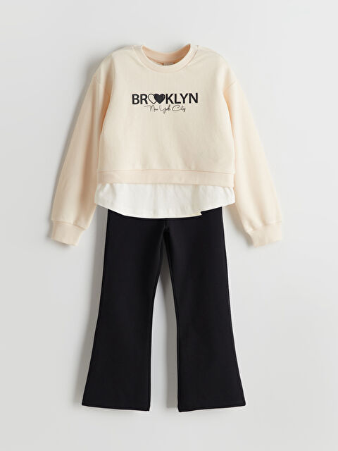 LCW Kids Bisiklet Yaka Kız Çocuk Sweatshirt ve Tayt - S54469Z4-FRC