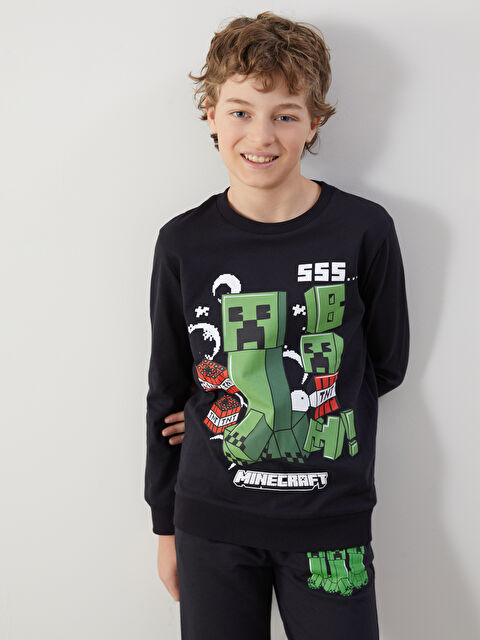 LCW Kids Bisiklet Yaka Minecraft Baskılı Erkek Çocuk Tişört - S54512Z4-HNX