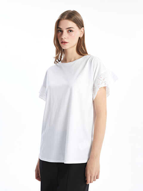 LCW Comfort Crew Neck Lace Detailed Blouse - S54553Z8-Q6K