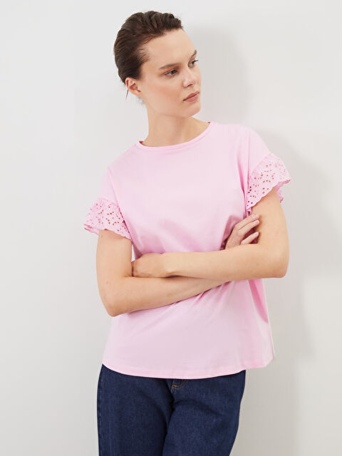 LCW Comfort Bisiklet Yaka Dantel Detaylı Bluz - S54553Z8-V3E