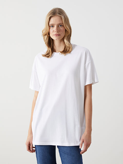LCW Vision Bisiklet Yaka Oversize Kadın Tişört - S54594Z8-Q6K