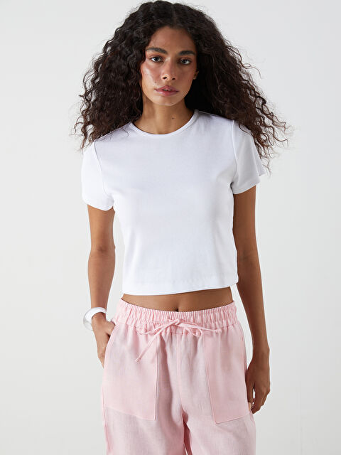 LCW Vision Bisiklet Yaka Dokulu Kadın Crop - S54595Z8-Q6K