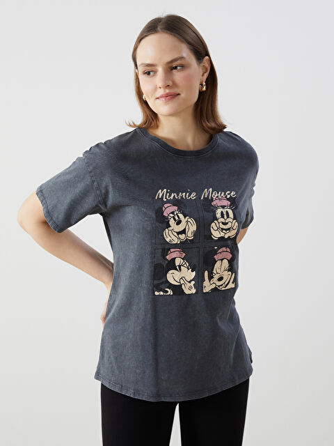 LCW Comfort Tricou cu Guler Rotund Imprimat Minnie Mouse pentru Femei - S54633Z8-R2H