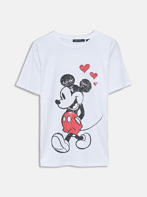 LCWAIKIKI Maternity Κοντομάνικη Μπλούζα με Στρογγυλή Λαιμόκοψη και Εκτύπωση Μίκυ Μάους - Γυναικεία