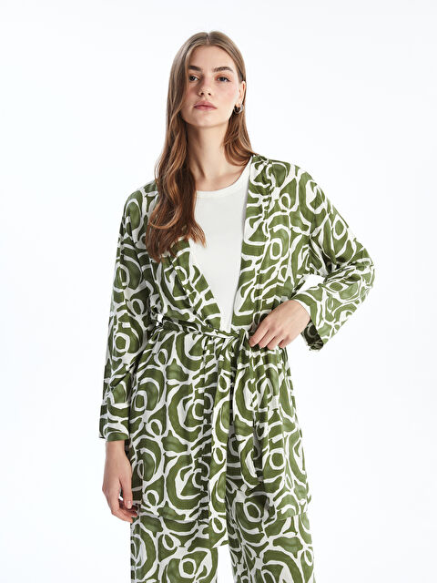 LCW Modest كيمونو نسائي واسع الحجم بياقة شال ونقشة - S54712Z8-LRR