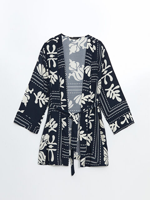 LCW Modest كيمونو نسائي واسع الحجم بياقة شال ونقشة - S54712Z8-LSJ