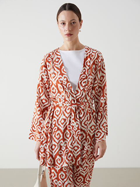 LCW Modest كيمونو نسائي واسع الحجم بياقة شال ونقشة - S54712Z8-LSP