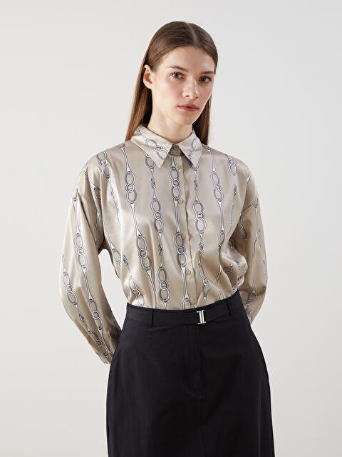 LCW Modest تونيك قميص ساتان منقوش للسيدات - S54714Z8-LRA