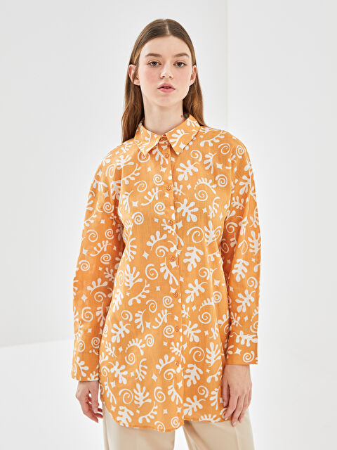 LCW Modest Patterned Oversize Poplin Women's Shirt Tunic - S54715Z8-LSR