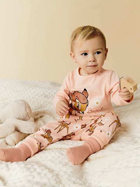 LCW baby Bisiklet Yaka Bambi Baskılı Kız Bebek Pijama Takım - S54751Z1-FXB