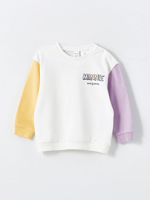 LCW baby Bisiklet Yaka Minnie Mouse Baskılı Kız Bebek Sweatshirt - S54797Z1-YG7