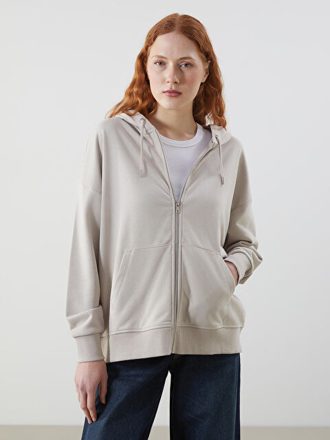LCW Vision Hooded Oversize Women's Zipper Sweatshirt - S54802Z8-FJS