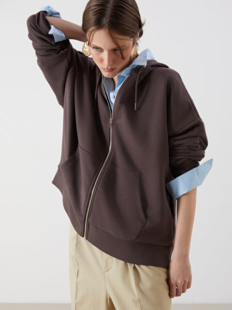 LCW Vision Kapüşonlu Oversize Kadın Fermuarlı Sweatshirt - S54802Z8-HSK