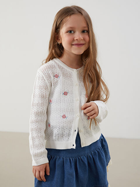 LCW Kids Crew Neck Lace Girl'S Sweater Cardigan - S54837Z1-FDL