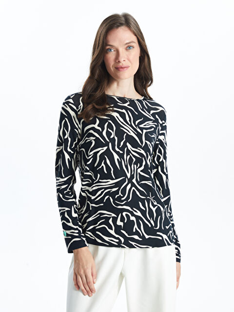 LCW Grace Bisiklet Yaka Desenli Kadın Bluz - S54913Z8-LQJ