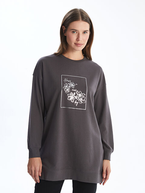 LCW Modest Crew Neck Floral Women's Sweatshirt Tunic - S54916Z8-HMC