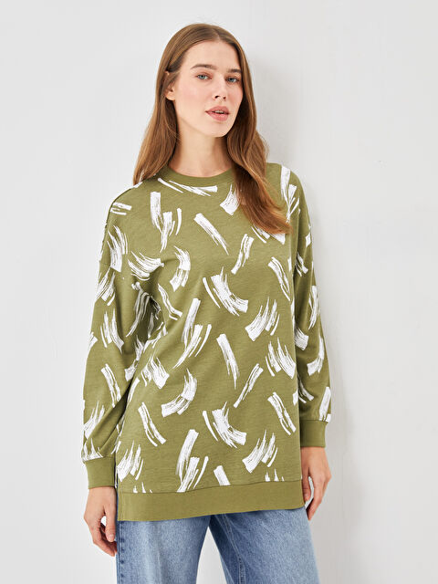 LCW Modest Crew Neck Patterned Women's Sweatshirt Tunic - S54917Z8-LRR