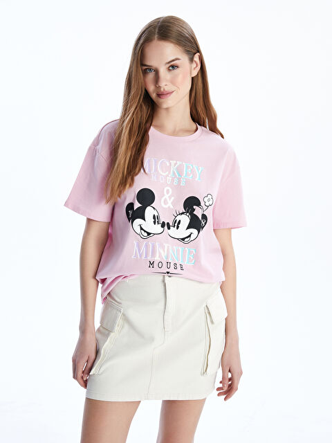 XSIDE تيشيرت نسائي برقبة دائرية مطبوع ميكي وميني ماوس - S54981Z8-VVC
