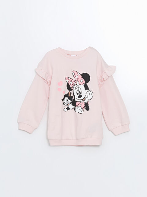 LCW baby Bisiklet Yaka Uzun Kollu Minnie Mouse Baskılı Kız Bebek Sweatshirt - S55016Z1-FSA
