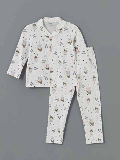 LCW Kids Gömlek Yaka Baskılı Kız Çocuk Pijama Takım - S55036Z1-LU7