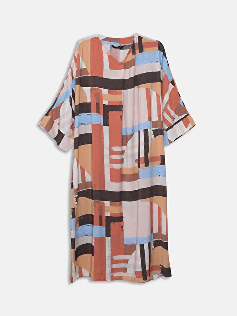 LCW Modest V Neck Patterned Oversize Women's Dress - S55040Z8-LR0