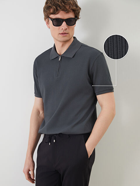 LCW Vision Polo Yaka Kısa Kollu Erkek Dokulu Tişört - S55165Z8-DBZ