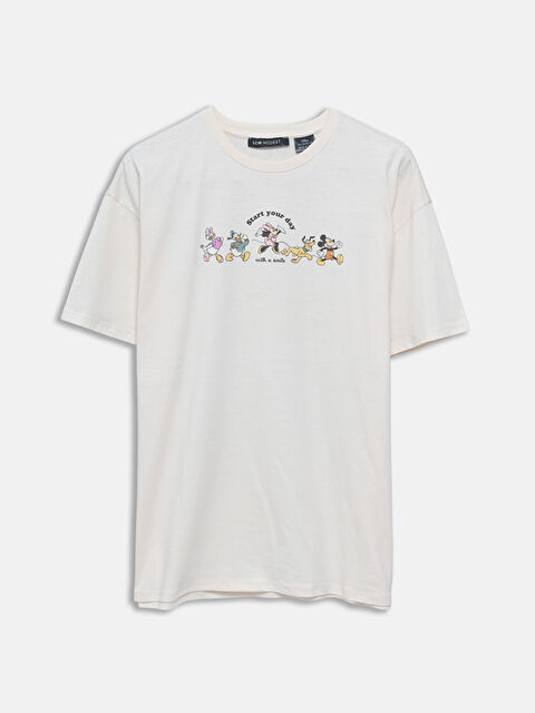 LCW Modest تي شيرت نسائي بطبعة ميكي ماوس برقبة دائرية - S55190Z8-FRC