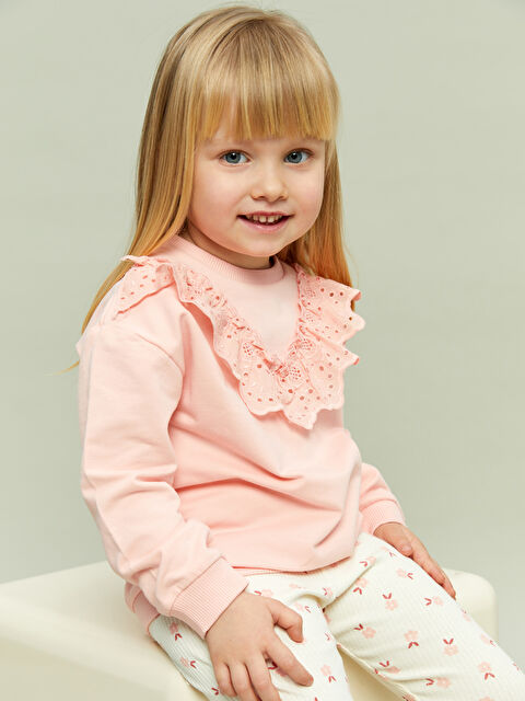 LCW baby Bisiklet Yaka Kız Bebek Sweatshirt ve Tayt 2'li - S55199Z1-VAW