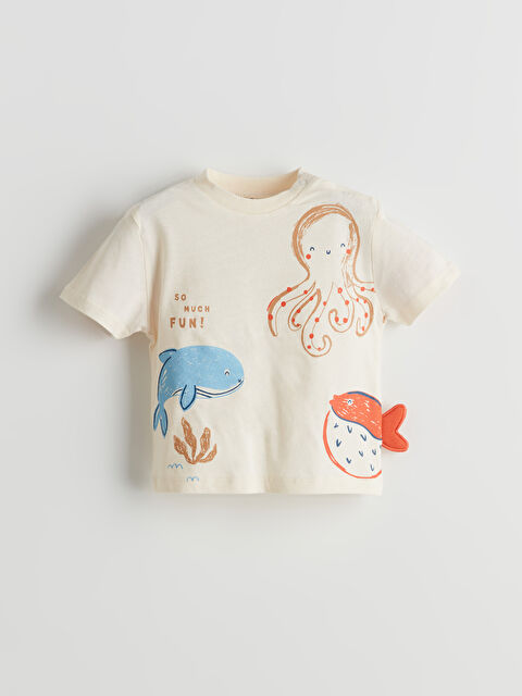 LCW baby Bisiklet Yaka Baskılı Erkek Bebek Tişört