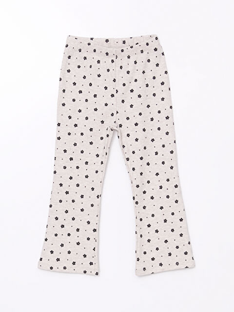 LCW Kids Beli Lastikli Çiçekli İspanyol Paça Kız Çocuk Tayt