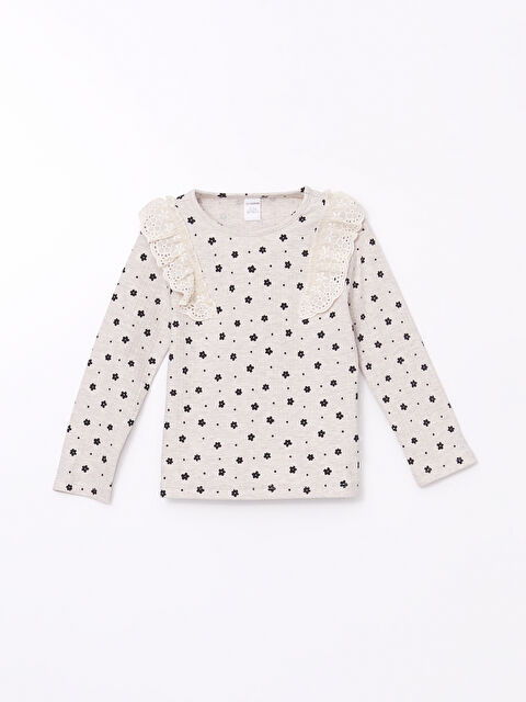 LCW Kids Bisiklet Yaka Çiçekli Kız Çocuk Tişört - S55514Z1-LQB