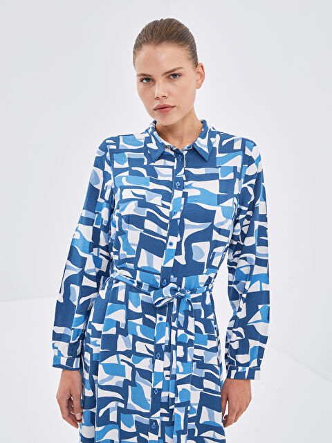LCW Modest Patterned Women's Long Shirt Dress with Sash - S55572Z8-LQP