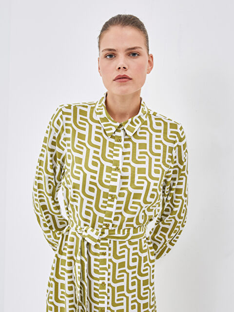 LCW Modest Patterned Women's Long Shirt Dress with Sash - S55572Z8-LRT
