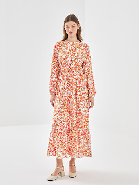 LCW Modest فستان نسائي منقوش بياقة جد - S55575Z8-LR0