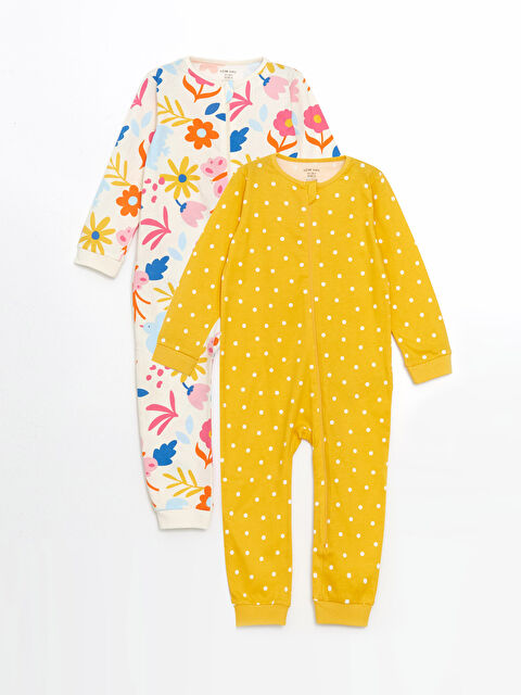 LCW baby Bisiklet Yaka Baskılı Kız Bebek Penye Tulum 2'li - S55641Z1-LRB