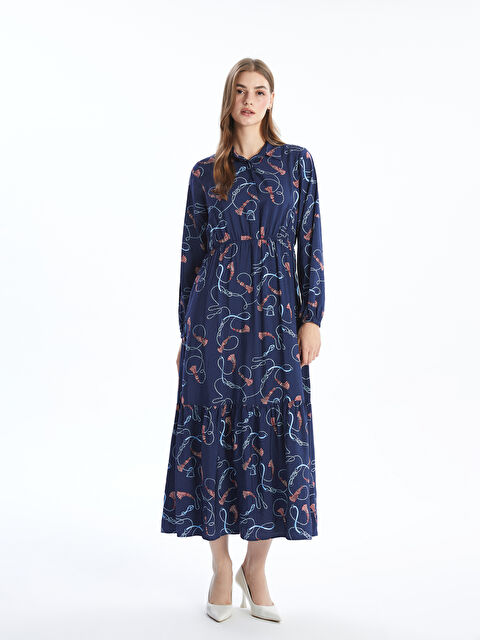 LCW Modest Collared Neck Patterned Women's Dress - S55643Z8-LQN